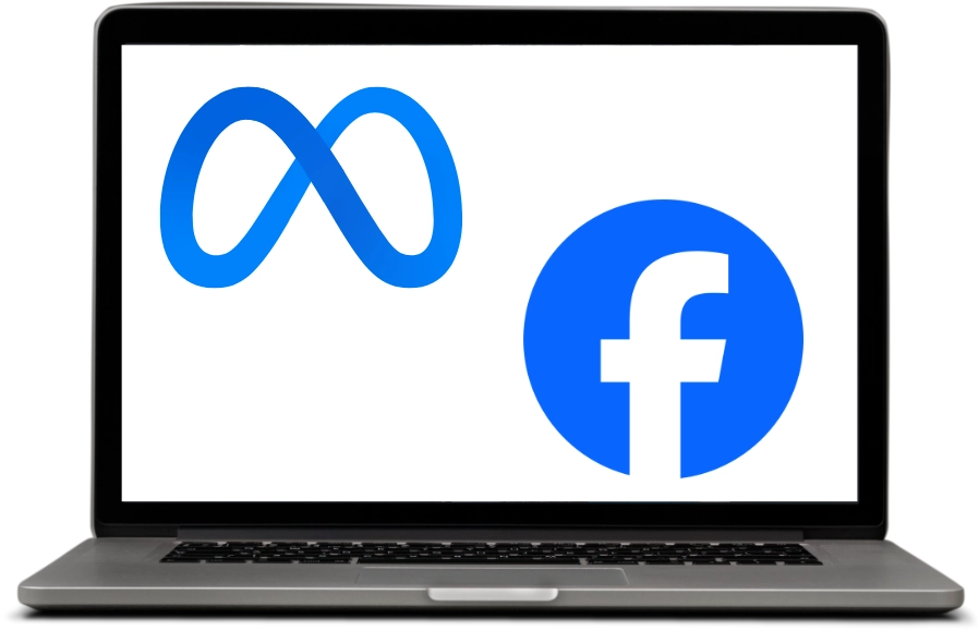 Meta and Facebook Logos Mockup on a MacBook