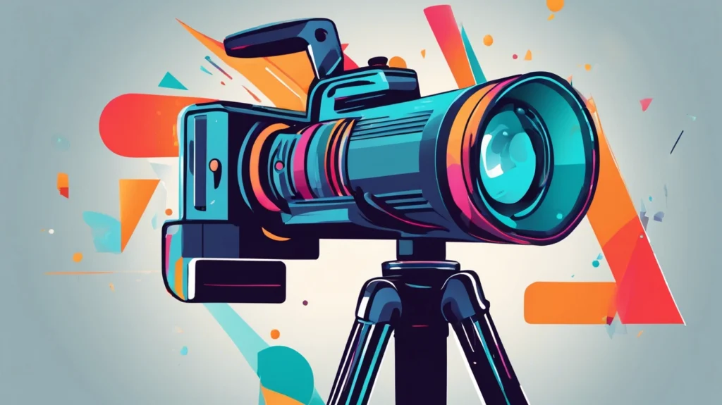 Colorful vector artwork created by AI of a digital camera rig used for video marketing