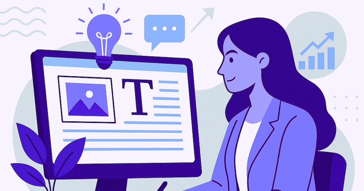 vector art of a woman doing content creation on a computer