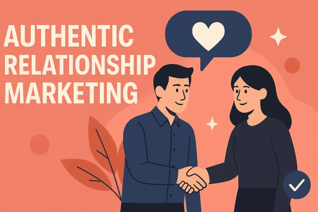 Vector art of two people shaking hands using authentic relationship marketing