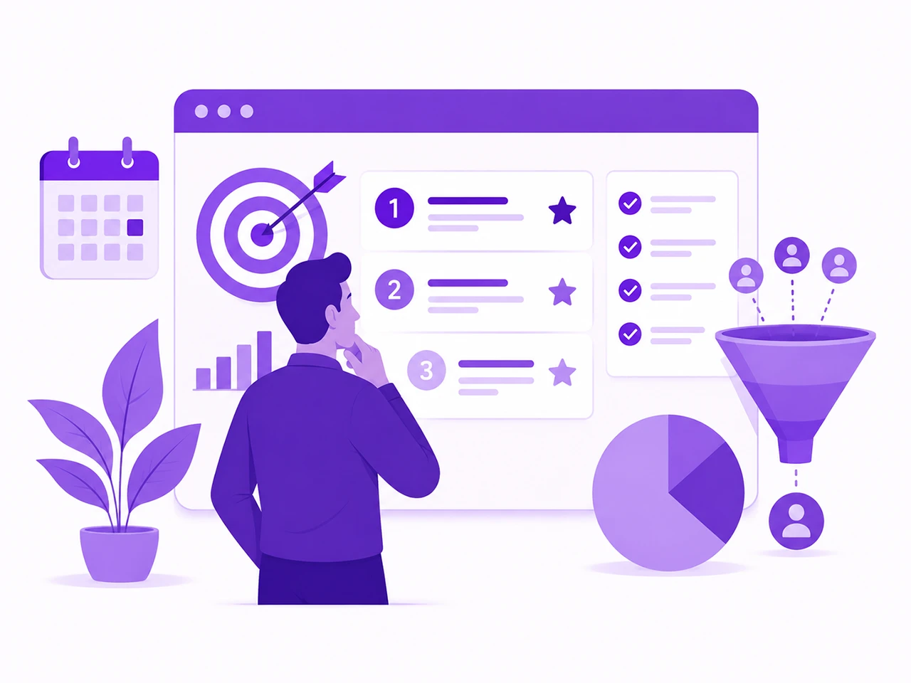 Marketing strategy dashboard showing prioritized goals for Fractional CMO planning
