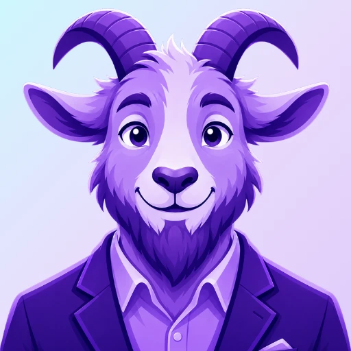 Gideon, the 828 Biz Marketing's AI Quality Review Assistant, shown as a purple vector-style male goat with curved horns, a beard, and a professional blazer.