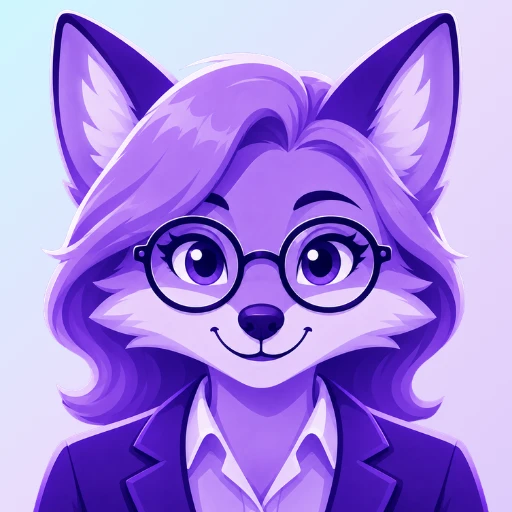 Ivy, 828 Biz Marketing’s AI Marketing Strategist, shown as a purple vector-style female fox character wearing glasses and professional business attire.